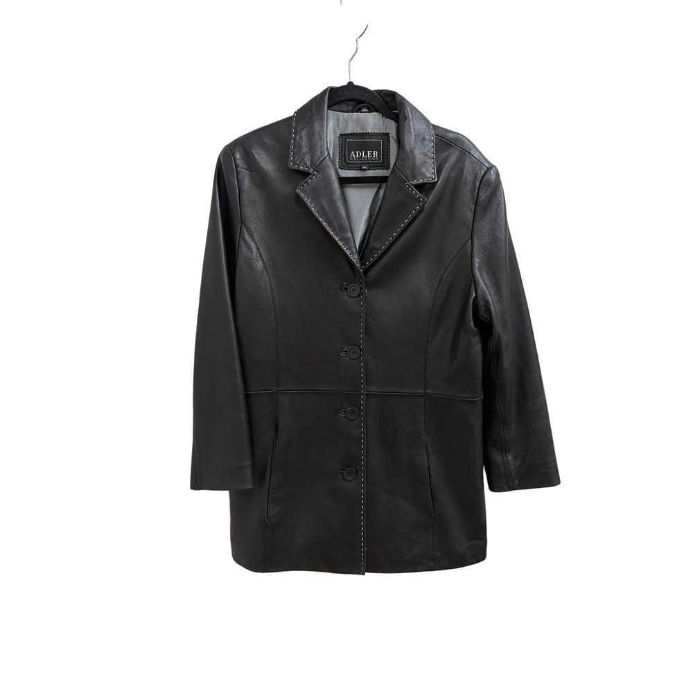 Adler‎ Collection Black NZ Lambskin Leather Blazer Jacket Whipstitch Detail XL